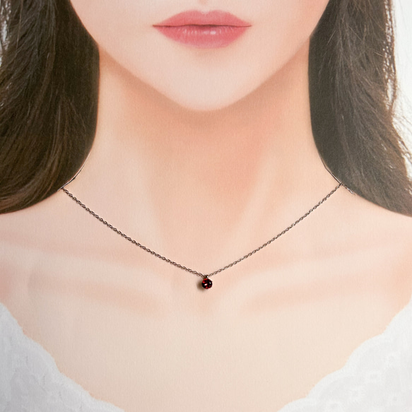 【ガーネットのシンプルな一粒ネックレス】赤/5mm/天然石/サージカルステンレス/つけっぱなしOK 10枚目の画像