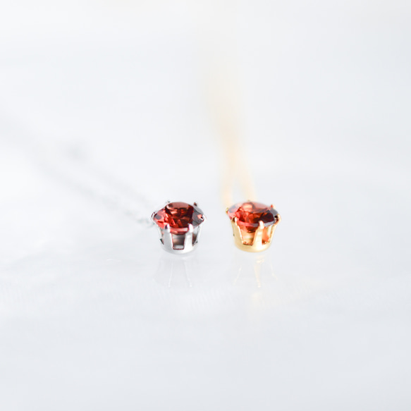 【ガーネットのシンプルな一粒ネックレス】赤/5mm/天然石/サージカルステンレス/つけっぱなしOK 3枚目の画像