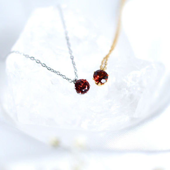 【ガーネットのシンプルな一粒ネックレス】赤/5mm/天然石/サージカルステンレス/つけっぱなしOK 5枚目の画像