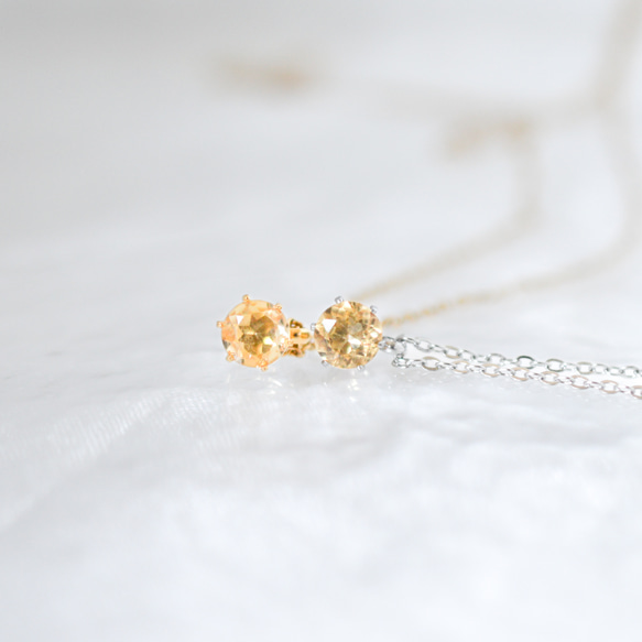 【天然石インペリアルトパーズのシンプルな一粒ネックレス】黄色/5mm/サージカルステンレス 2枚目の画像
