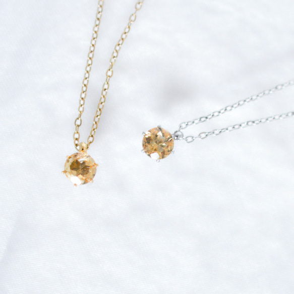 【天然石インペリアルトパーズのシンプルな一粒ネックレス】黄色/5mm/サージカルステンレス 1枚目の画像