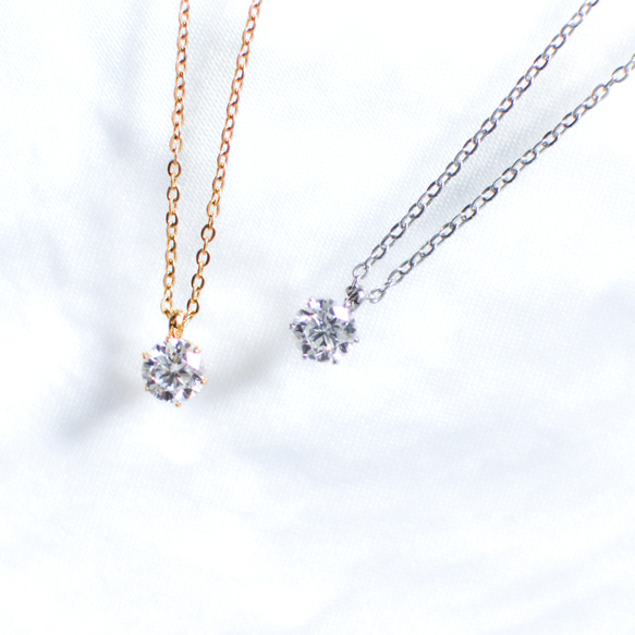 モアサナイトのシンプルな一粒ネックレス】クリア/5mm/サージカル