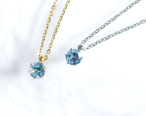 天然石スイスブルートパーズのシンプルな一粒ネックレス】青/5mm