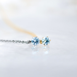【天然石スイスブルートパーズのシンプルな一粒ネックレス】青/5mm/サージカルステンレス/つけっぱなしok 2枚目の画像