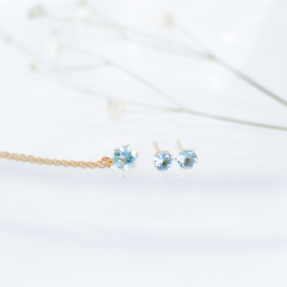 【天然石スイスブルートパーズのシンプルな一粒ネックレス】青/5mm/サージカルステンレス/つけっぱなしok 9枚目の画像