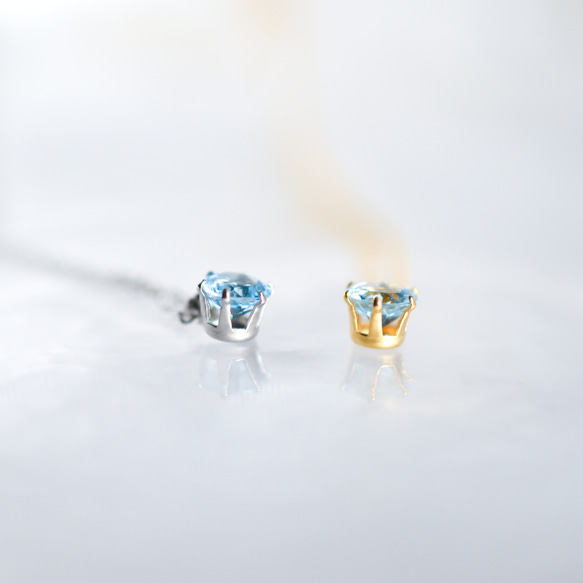 【天然石スイスブルートパーズのシンプルな一粒ネックレス】青/5mm/サージカルステンレス/つけっぱなしok 3枚目の画像