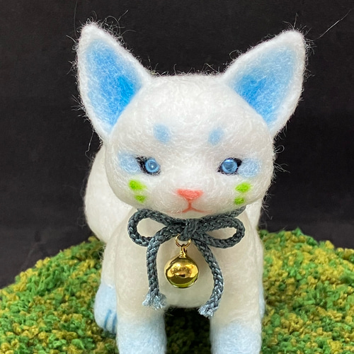 ◇ぽってり 二尾白狐 水色 幻獣【羊毛フェルト人形】 / 羊毛フェルト