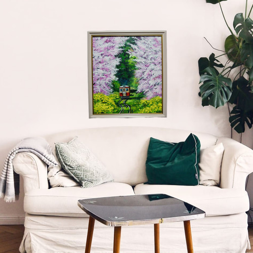油絵 油彩 油彩画 絵 絵画 【桜と菜の花の鉄道】 絵画 HR 通販