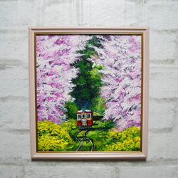 油絵 油彩 油彩画 絵画 絵 【桜と菜の花の鉄道】 油絵 油彩 油彩画 絵 絵画 【桜と菜の花の鉄道】 絵画 HR 通販