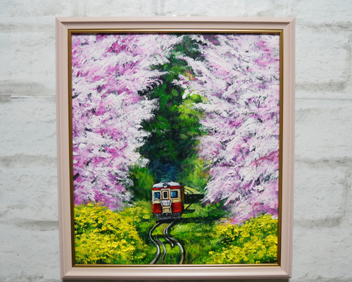 油絵 油彩 油彩画 絵 絵画【桜と菜の花咲く】 絵画 HR 通販