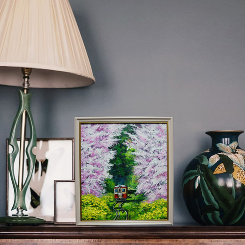 油絵 油彩 油彩画 絵画 絵 【桜と菜の花の鉄道】 油絵 油彩 油彩画 絵 絵画 【桜と菜の花の鉄道】 絵画 HR 通販