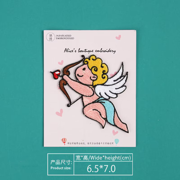 1枚入り 天使 キューピッド 愛の神 刺繍アイロンワッペン シールタイプ 2枚目の画像
