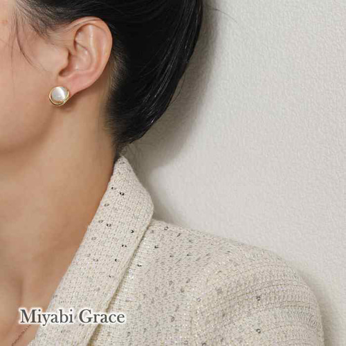 ゴールドイヤリング 人気 痛くない ノンホール 丸型 ベージュ ドーム型