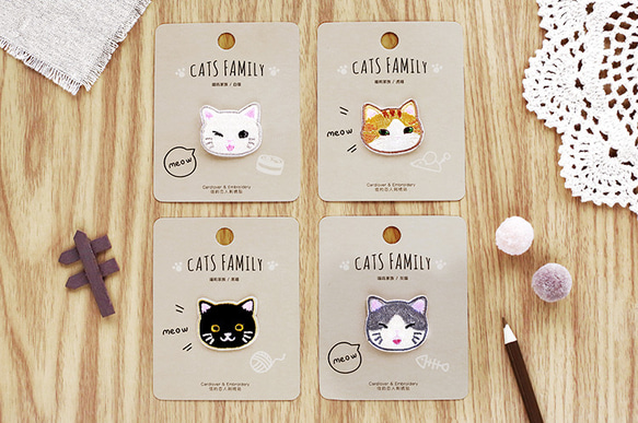 (1枚選ぶ) 猫 刺繍アイロンワッペン シールタイプ 白猫, 茶トラ猫, グレー白猫, 黒猫 10枚目の画像