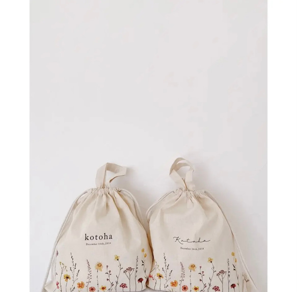 name rucksack / meadow flower | 一升餅 |  リュック | 名入れ | 着替え袋 8枚目の画像