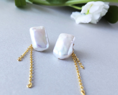 まるでレフ板！ k14gf大粒淡水パール タブレット ピアス ピアス