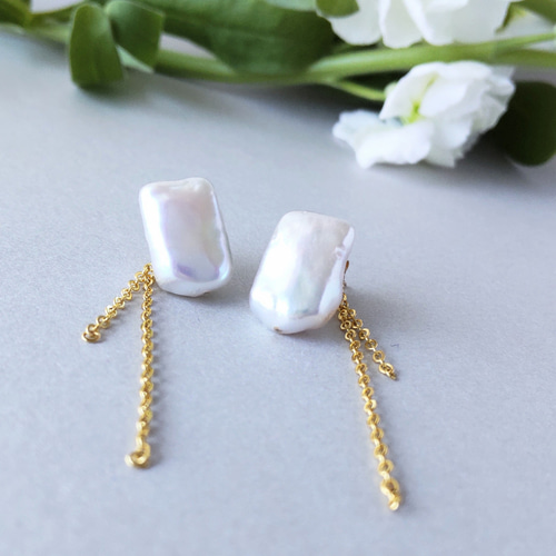 まるでレフ板！ k14gf大粒淡水パール タブレット ピアス ピアス