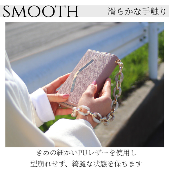 iphone ケース 手帳型 カード収納 ハンドストラップ 15 14 13 12 SE ミラー 大人かわいい 8枚目の画像