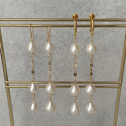 《14kgf》Drop Pearl long earringsフープイヤリング 淡水真珠 ドロップ バロック 6月誕生石 6枚目の画像