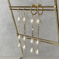 《14kgf》Drop Pearl long earringsフープイヤリング 淡水真珠 ドロップ バロック 6月誕生石 8枚目の画像