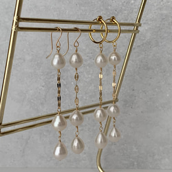 《14kgf》Drop Pearl long earringsピアス 淡水真珠 ドロップパール バロック 6月誕生石 6枚目の画像