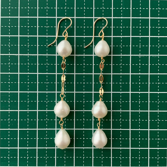 《14kgf》Drop Pearl long earringsピアス 淡水真珠 ドロップパール バロック 6月誕生石 10枚目の画像