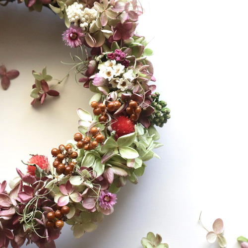 ナチュラルピンク❁ドライフラワーリース 淡いピンクの可愛いローズリース ナチュラルリース オールシーズン 春