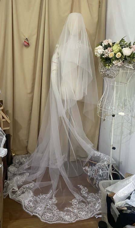 高品質！スパンコールレース ロングベール 花嫁/ウェディングドレス