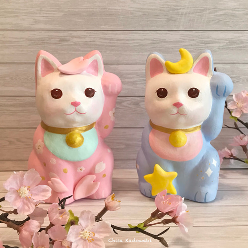 大丈夫ねこ・さくら」/招き猫・一点物・置物・猫 立体・オブジェ