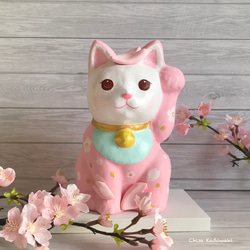 桜・アートにゃ招き猫/一点物・置物・春・猫 6枚目の画像
