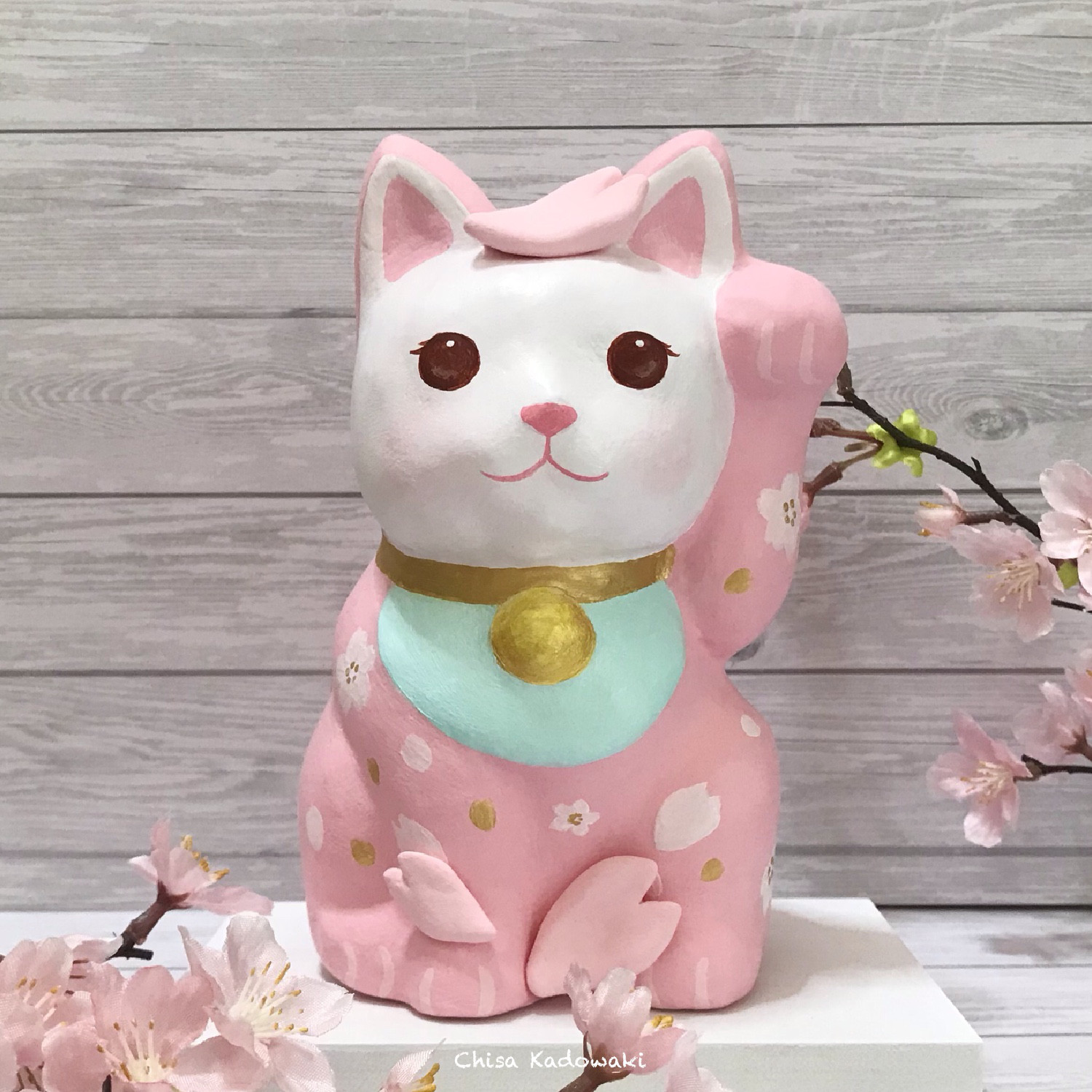 大丈夫ねこ・さくら」/招き猫・一点物・置物・猫 立体・オブジェ