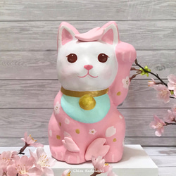 大丈夫ねこ・さくら」/招き猫・一点物・置物・猫 立体・オブジェ
