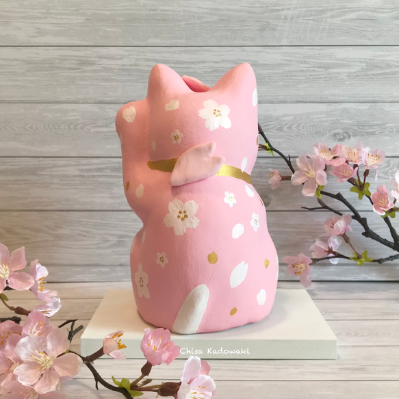 桜・アートにゃ招き猫/一点物・置物・春・猫 2枚目の画像