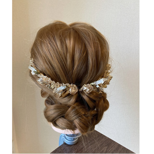 喜ばれる誕生日プレゼント ブロンズゴールド 花付き枝 ウェディング ヘアアクセサリー その他