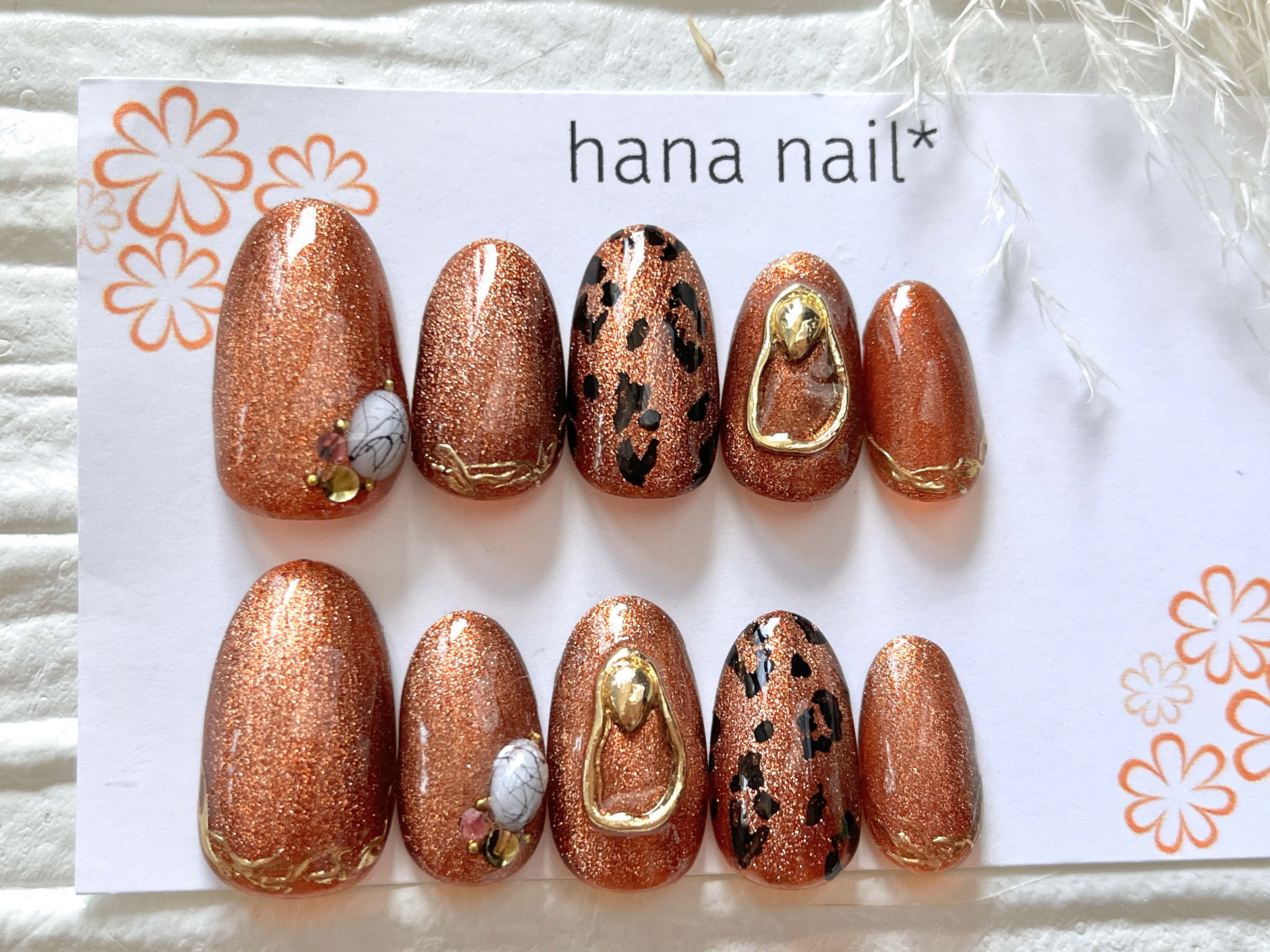 マグネットベース 大人可愛い レオパード柄 オーダーネイルチップNo.76