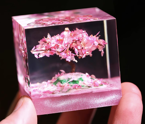 ✨希少一点物✨福井 守 作 木製オブジェクト 桜 手作り ユニーク 卓上 芸術 装飾 飾り 桜の木 レジンアート 樹脂製