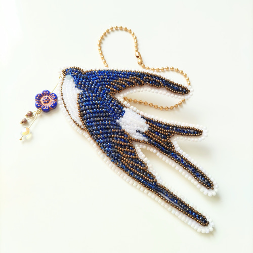 【サンコウチョウ】ビーズ刺繍ブローチバッグチャーム 99ef4cb5f23c99d53fd6761007ea09