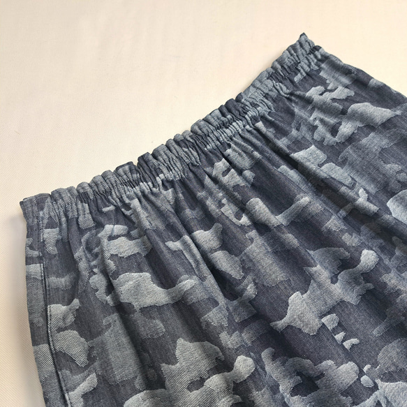 インディゴ ジャガード カモフラージュ柄　ギャザースカート 2枚目の画像