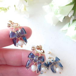 Ange au ruban*Little＊NAVY×GOLD イヤリング/ピアス 2枚目の画像