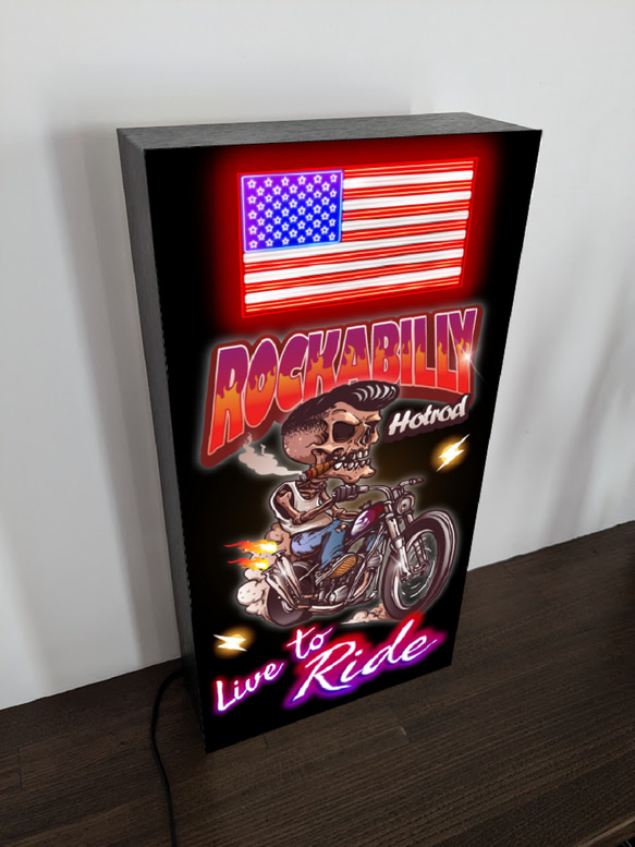 ロカビリー スカル ドクロ バイク オートバイ 骸骨 暴走族 ガレージ ランプ 看板 置物 アメリカン雑貨 ライトBOX 4枚目の画像