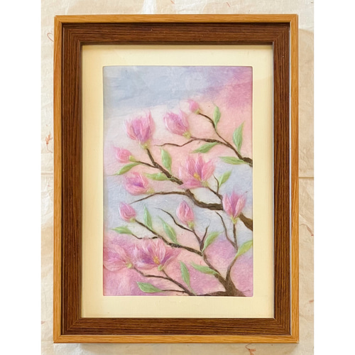 和紙ちぎり絵『もくれん(ピンク)』葉書サイズ原画 絵画 彩紘工房 通販