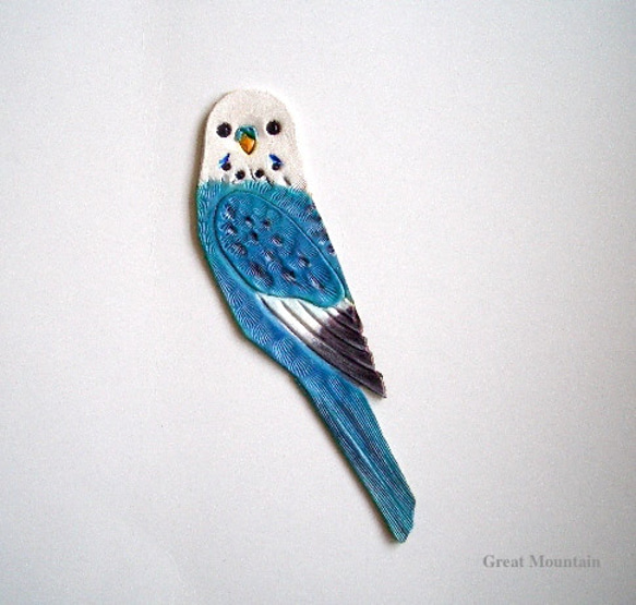 ブルー セキセイインコ 革 しおり セキセイ　インコ レザー ブックマーク 鳥 プレゼント 2枚目の画像