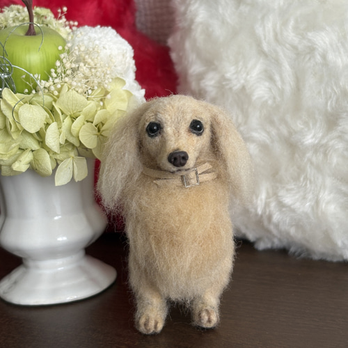 美しい子】ダックス【鼻先からお尻11cm】羊毛フェルト犬 手乗り