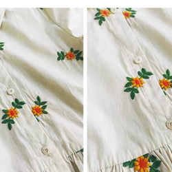 2way　刺繍コットのシャツワンピース　ウエストリボン　ポケット付【春夏秋】アイボリー 4枚目の画像