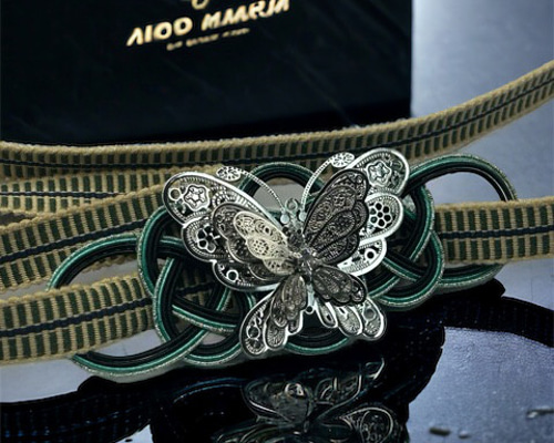 3838真田紐＆立体蝶々帯留め 水引細工 帯締め 和装小物 帯留め