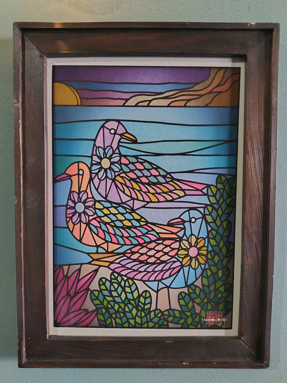 Stained glass bird】 ポスター A4 インテリア デザイン メッセージ