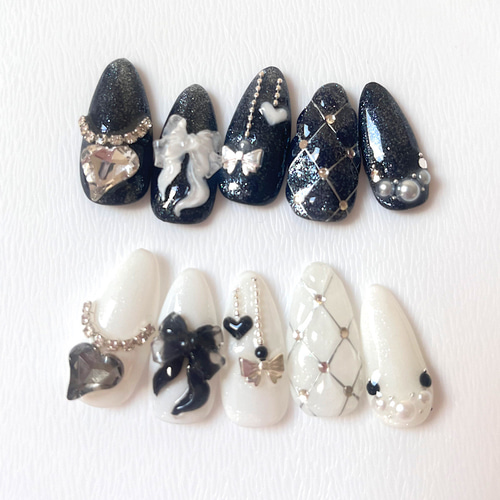 大好き 量産型ネイルチップ 白黒 Nail Aruru ネイルチップ（つけ爪） ネイルチップ・付け爪