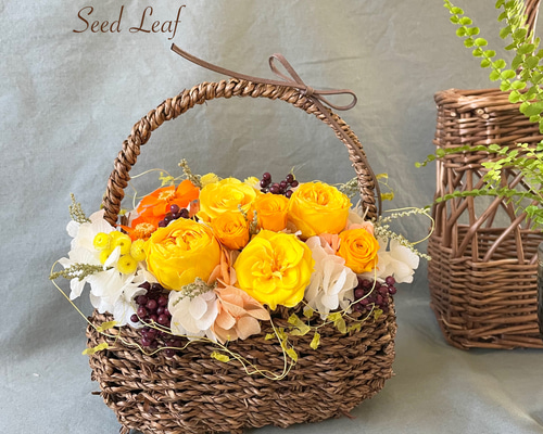 ナチュラルアレンジバスケットイエロー プリザーブドフラワー seed