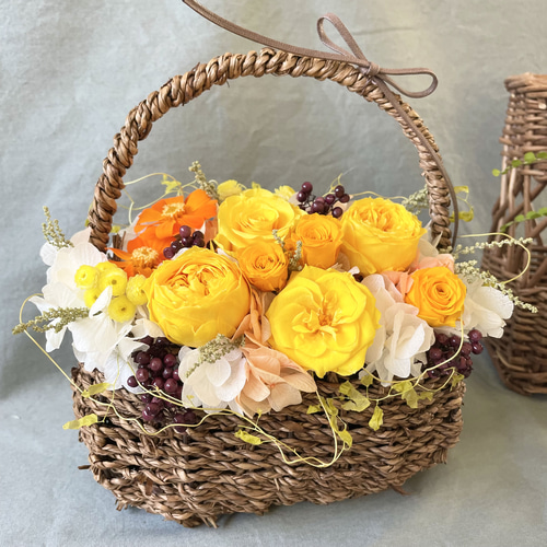 ナチュラルアレンジバスケットイエロー プリザーブドフラワー seed