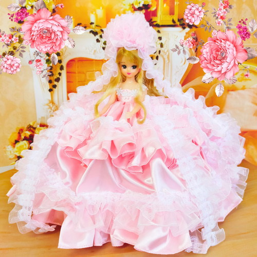 お値下げ 5000円→3000円 リカちゃんサイズ ドレス 手作り 桜色